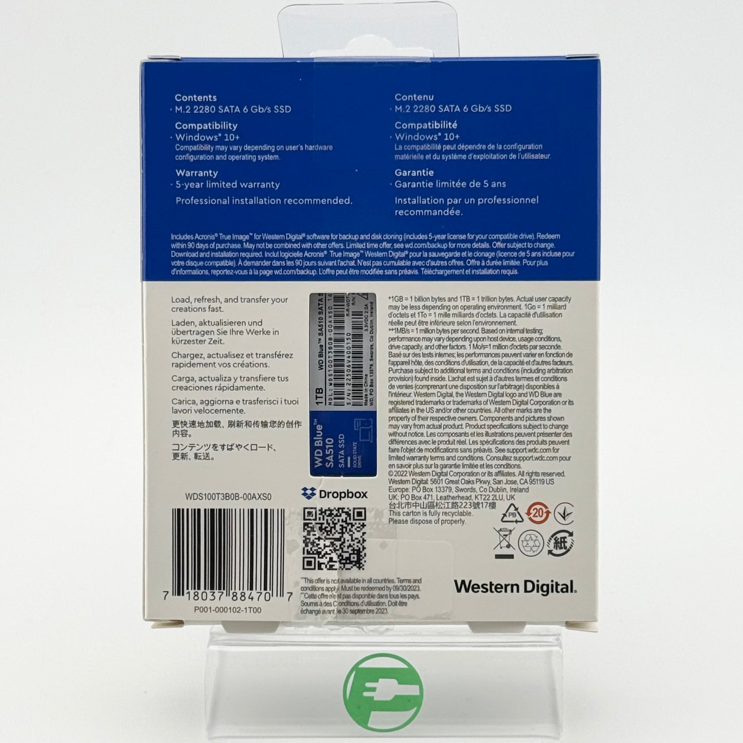 Western Digital WD 2280mm Blue SA510 1TB M.2 SATA SSD WDS100T3B0B