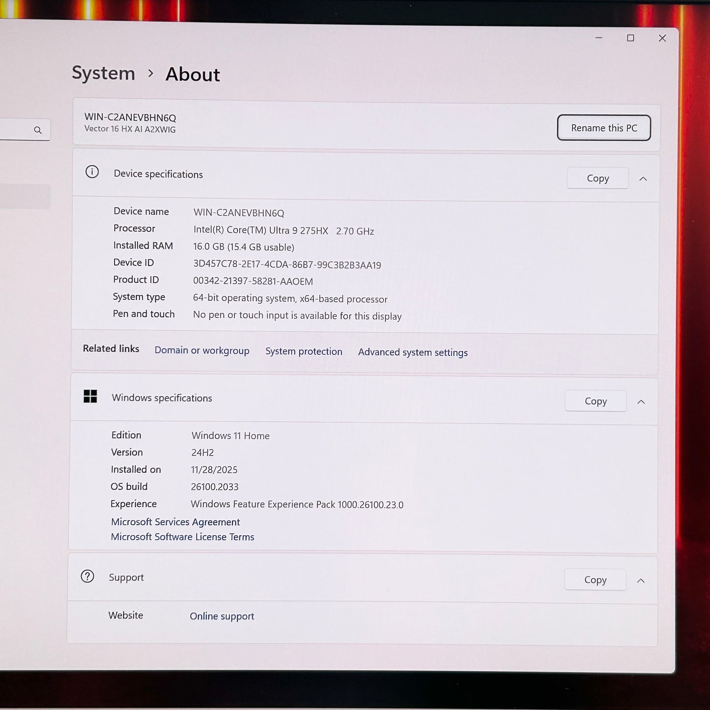 MSI Vector 16 HX AI 16" Core Ultra 9 275HX 16GB RAM 1TB SSD Geforce RTX 5080