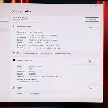MSI Vector 16 HX AI 16" Core Ultra 9 275HX 16GB RAM 1TB SSD Geforce RTX 5080