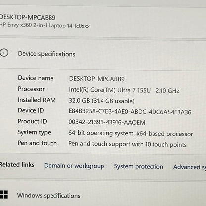 HP Envy x360 14-FC0033DX 14" Core Ultra 7 155U 1.7GHz 32GB RAM 1TB SSD