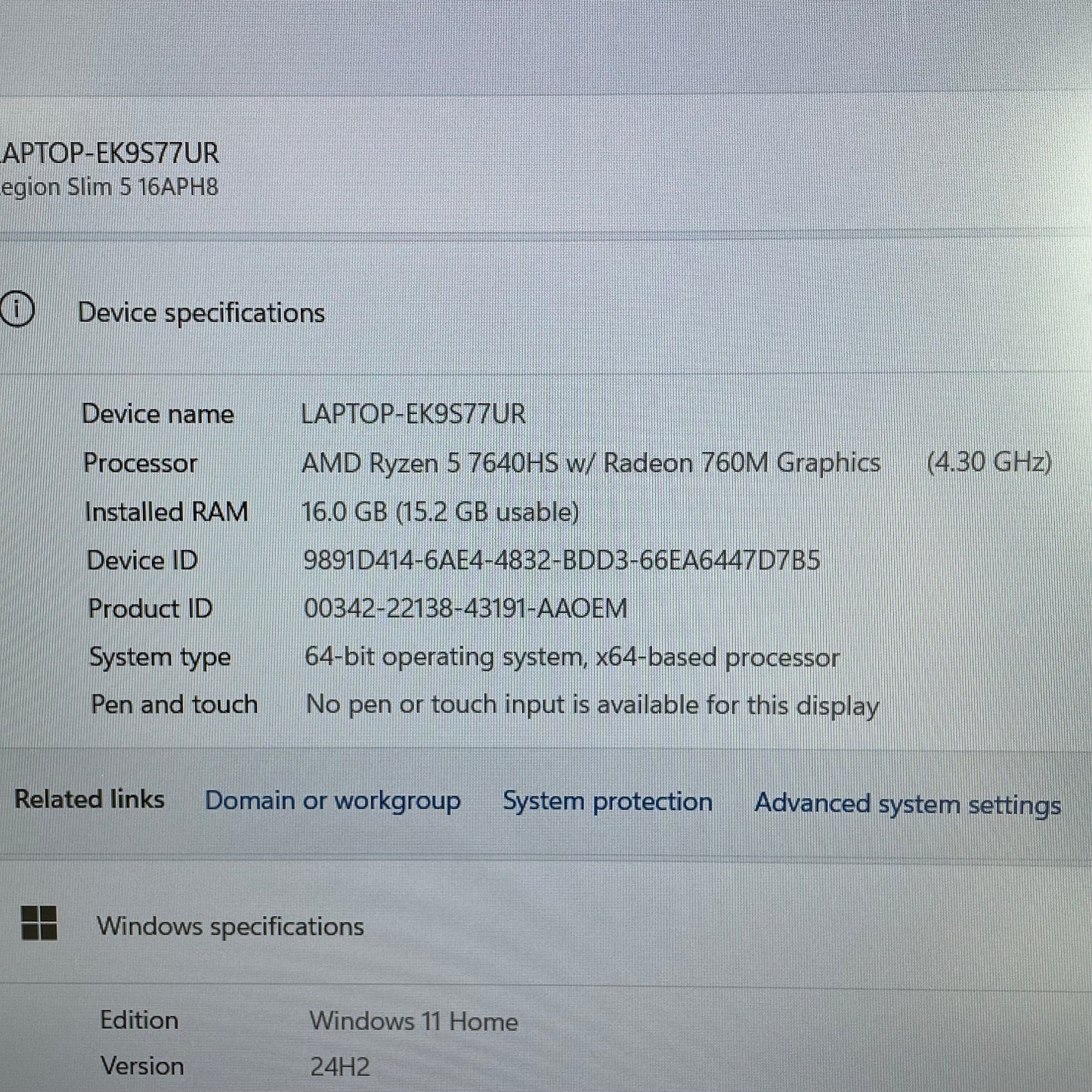 Lenovo Legion Slim 5 15.6" Ryzen 5 7640HS 16GB RAM 512GB SSD GeForce RTX 4060