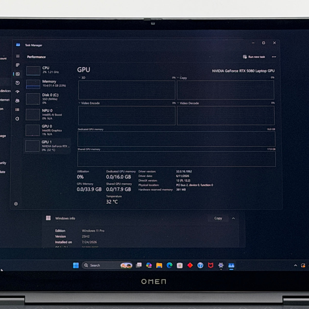 HP Omen Max 16-ah0043dx 16" Core Ultra 9 275HX 32GB RAM 2TB SSD GeForce RTX 5080