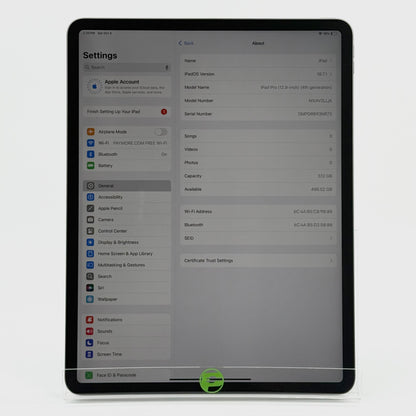 WiFi Only Apple iPad Pro 12.9" 4th Gen 512GB Space gray MXAV2LL/A