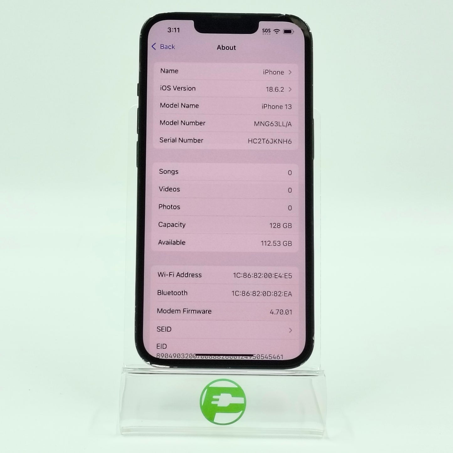 Broken Unlocked Apple iPhone 13 128GB 18.6.2 MNG63LL/A Cracked