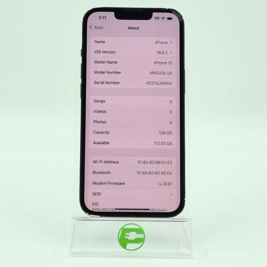 Broken Unlocked Apple iPhone 13 128GB 18.6.2 MNG63LL/A Cracked